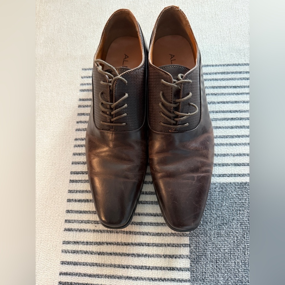 Aldo Men’s Brown Leather Oxford Dress Shoes – Work & Office Shoes, Size 11